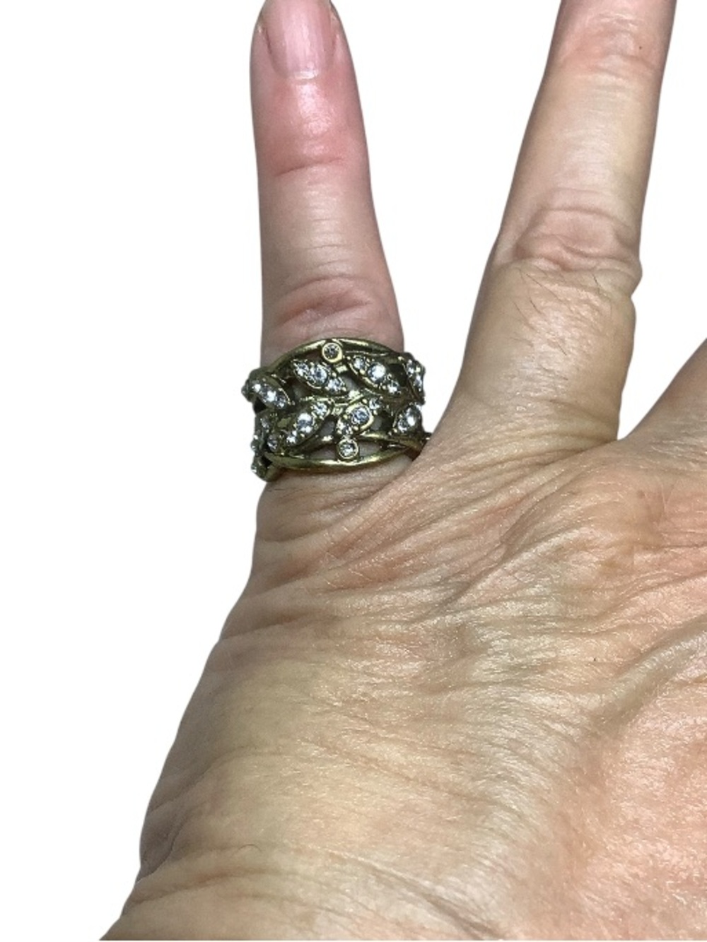 Vintage-Inspired Gold tone Crystal designer Statement Ring -